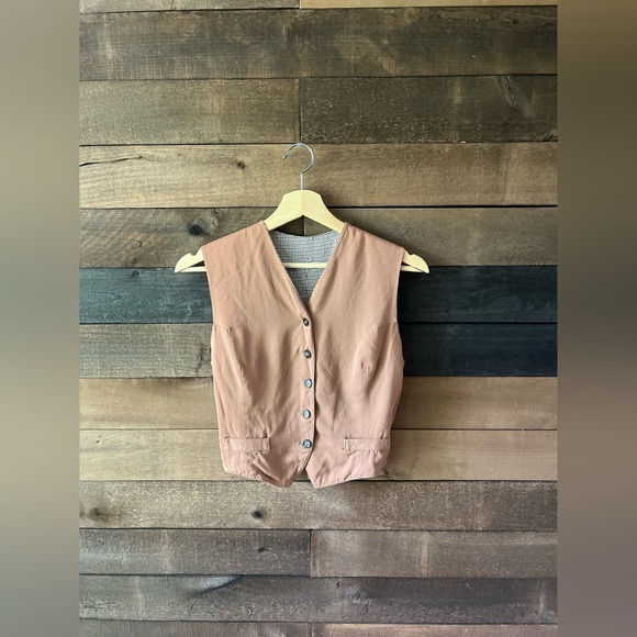 Vintage Reversible Vest Brown Houndstooth & Solid Camel Button Up Preppy - Picture 5 of 14